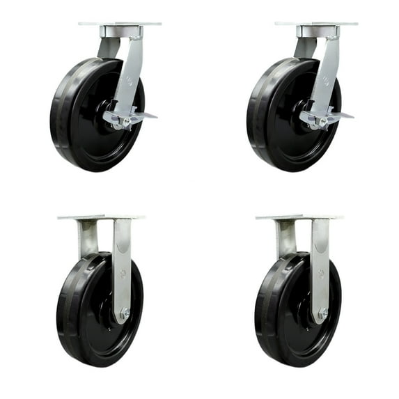 12 Inch Extra Heavy Duty Phenolic Wheel Swivel Caster Set 2 Brakes 2 Rigid SCC