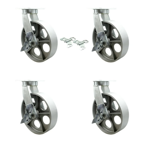 12 Inch Extra Heavy Duty Semi Steel Cast Iron Caster Set 4 Brakes 2 Swivel Locks