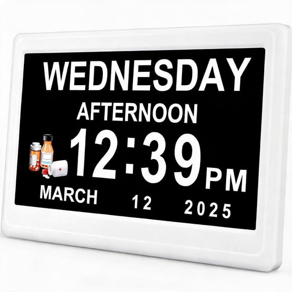 12 Inch Extra Large Digital Date and Day Clock for Seniors with 20 Alarms
