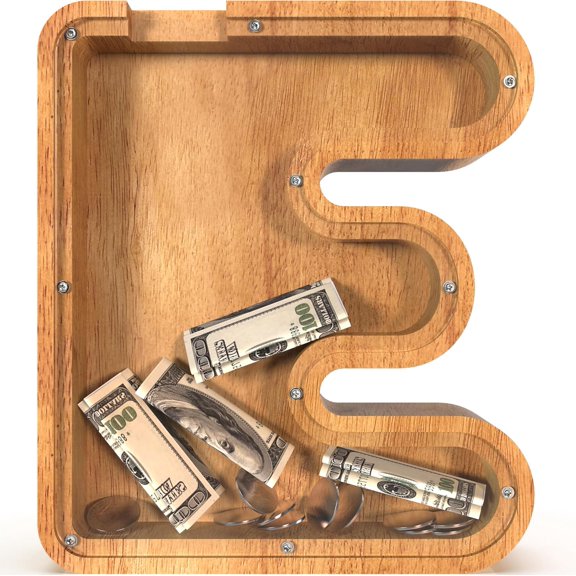 12 Inch Extra Large Wooden Alphabet Piggy Bank with Initial E