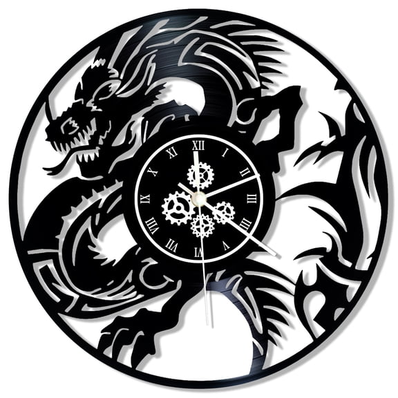12 Inch Fantasy Dragon Wall Clock ,Dragon Lovers Gift | Gothic Medieval Decor, Evil Dragon Wall Clocks, Vinyl Record, Battery Operated, Silent Movement, For Man Cave Bedroom Garage