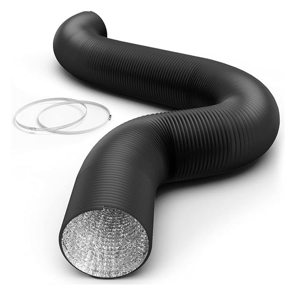 12 Inch Flexible Air Aluminum Ducting, 25-Feet Long Vent Hose for HVAC Ventilation and Exhaust, 2 Clamps, Black