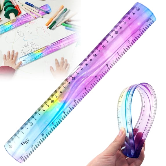 1-Pack 12-Inch Flexible Ruler, Gradient Color Plastic Measuring Rulers with Centimeters & Inches, Soft Durable School, Office & Classroom Supplies