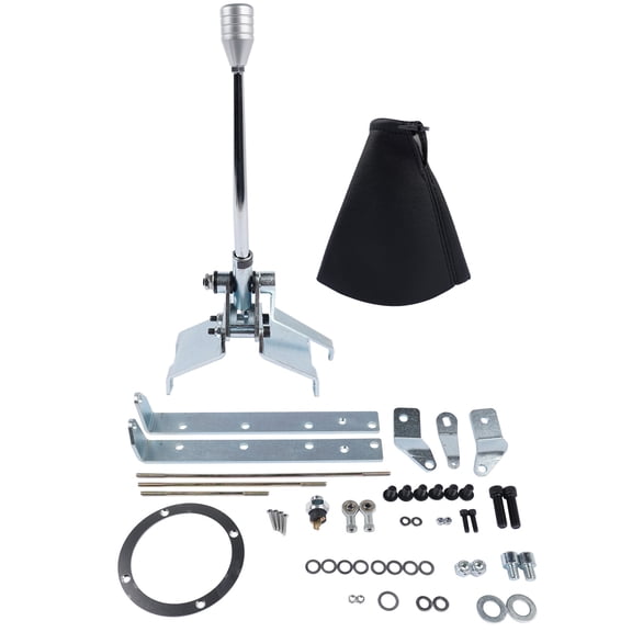 12-Inch Floor Mount Transmission Shifter HRC1941 for Turbo 400 with 5-Inch Round Boot and Stainless Steel Trim