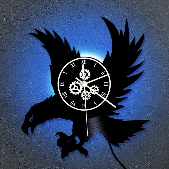 12 Inch Flying Eagle Wall Clock with LED, American Bald Eagle Patriotic Wall Decor, Silent Movement, Bedroom, Kitchen