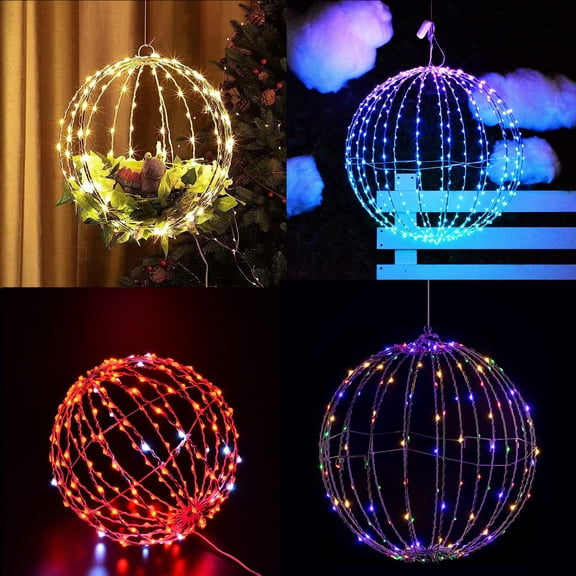 12 Inch Foldable LED Christmas Light Ball, Sphere Lights with Remote & Timer, Connectable Waterproof Holiday Decor (Warm White)