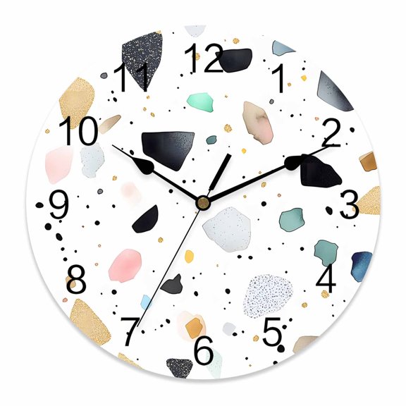 12 Inch Fragments Puzzles Art Wall Clock, Colorful Dot Art Battery Operated Silent Non Ticking Clocks, Easy to Read Round Wall Clock for Kitchen/Living Room/Bedroom/Bathroom