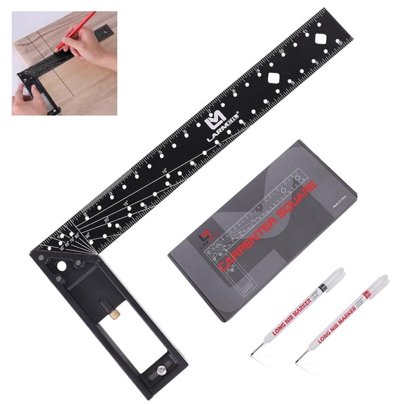 12 Inch Framing Square Carpenter Square, Tri Square Tool, Try Square for Woodworking, T Square Ruler, L Square Ruler, Right Angle RulerFraming Tools, Anodized Ruler Body, Black & Black