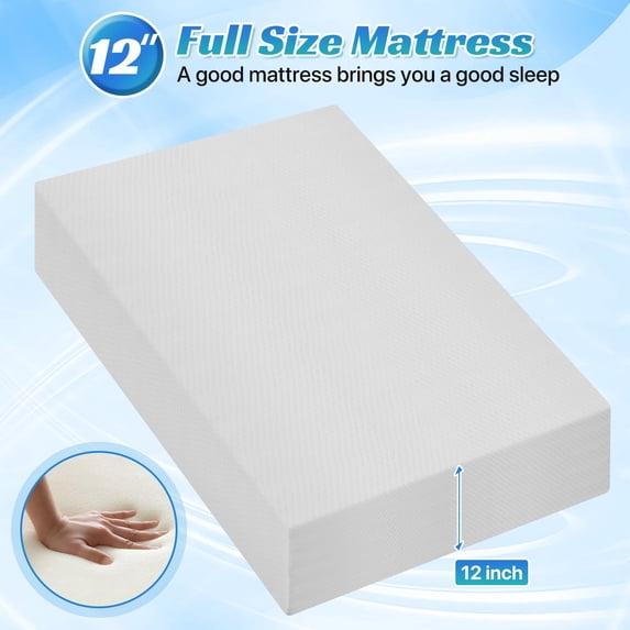 12 Inch Full Mattress, Gel Memory Foam Mattress for Kids&Adults, CertiPUR-US Certified, Medium Firm Mattress Bed-in-a-Box （Full Size, White）