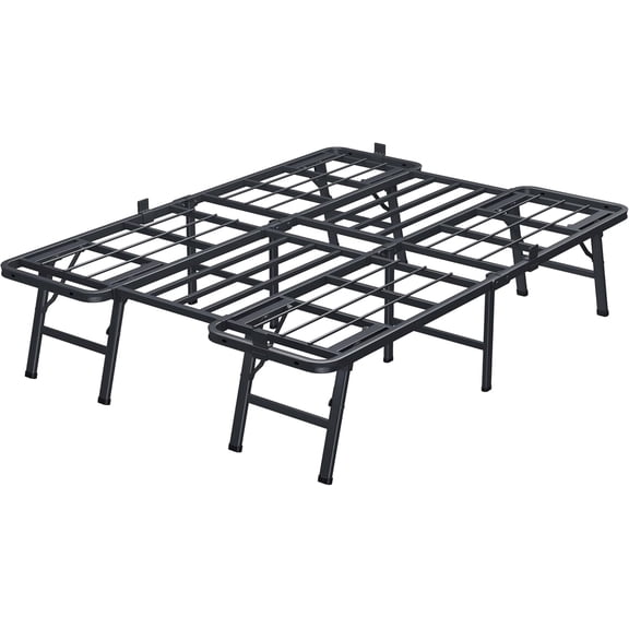 12 Inch Full Metal Bed Frame Folding Bed Frame Tool-Free Assembly Mattress Foundation No Box Spring Needed Platform 2500lbs Heavy Duty Steel Slats, Noise-Free, Easy Assembly, Black