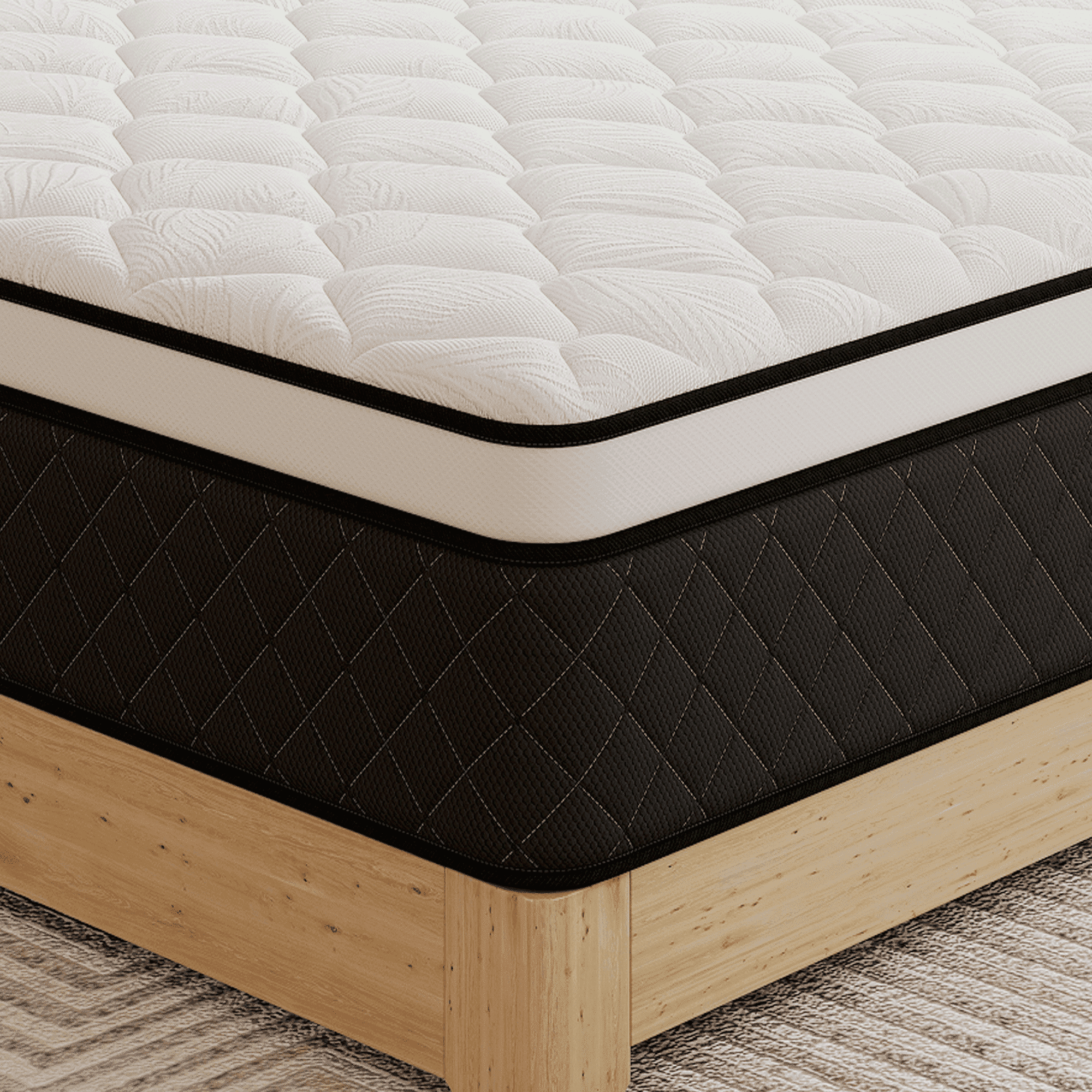 12 Inch Full Size Euro Top Hybrid Mattress, Medium Firm, Bed in a Box, Individual Pocket Springs, Back & Lumbar Support, Motion Isolation, Pressure Relief, Comfortable Sleep
