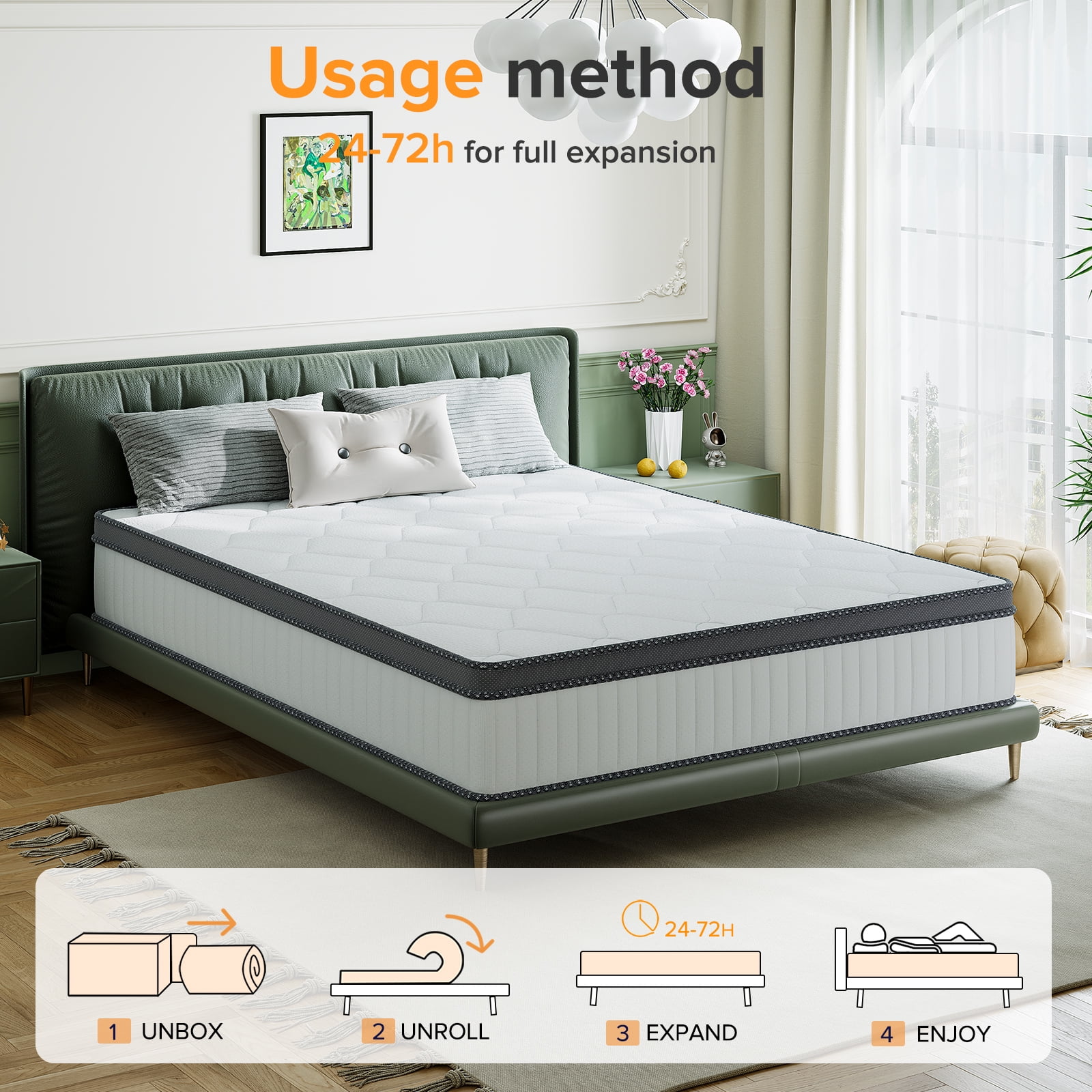12 Inch Full Size Mattress Hybrid Memory Foam Pocket Spring Mattress in