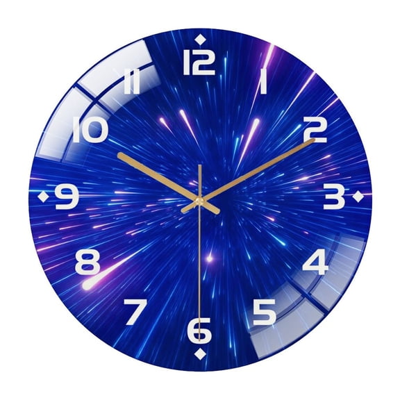 12 Inch Galaxy Glass Wall Clock, Cosmic Space Decor, Silent Modern Blue Nebula Clock, Sci-Fi Room Decor, Gift for Space Lovers Style 1212inch(3030cm)