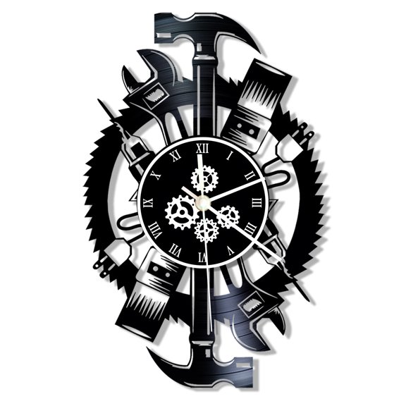 12 Inch Garage Wall Clock, Auto Repair Shop Wall Clock Silent Non Ticking Battery Operated Modern Car Mechanic Service Workshop Vinyl Wall Watch Clock for Garage Tool Shop Repairman Gift