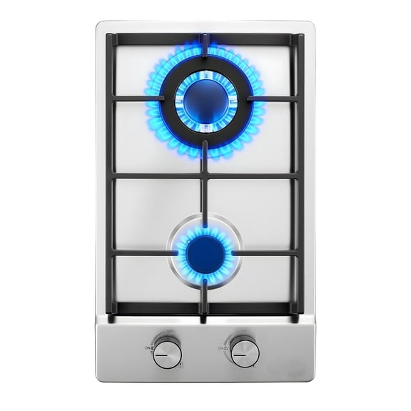 12 Inch Gas Cooktop 2 Burners 12250BTU Built In Stainless Steel LPG NG Convertible Dual Fuel Natural Gas Hob Thermocouple Protection Outdoor Kitchen Camping RV