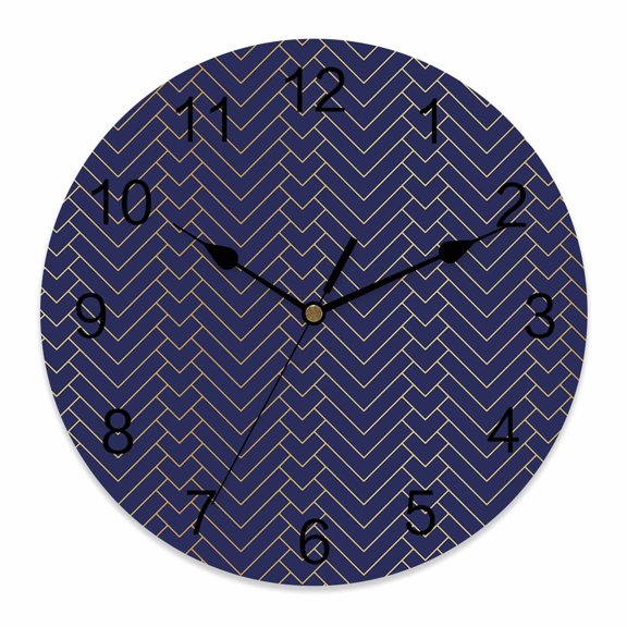 12 Inch Geometric Line Wall Clock, Yellow Border Indigo Blue Background Battery Operated Silent Non Ticking Clocks, Easy to Read Round Wall Clock for Kitchen/Living Room/Bedroom/Bathroom