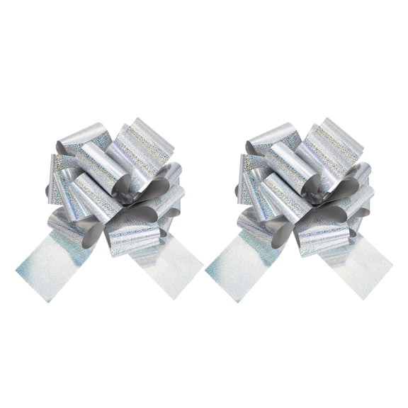 12 Inch Giant Large Pull Bow 2 Pcs Big Glitter Metallic Car Bows Ribbon for Wedding Presents Gift Wrapping Christmas, Silver Tone