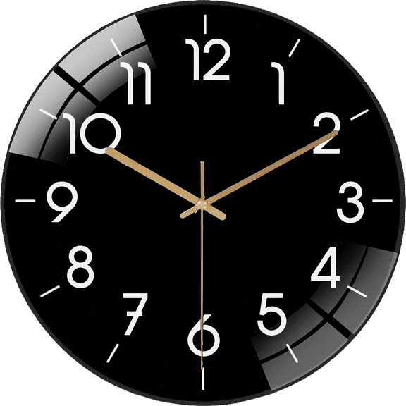 12 Inch Glass Round Minimalist- Black - And - White Glass Wall Clock, Classic Simple Decor(Battery Not Included), 30cm