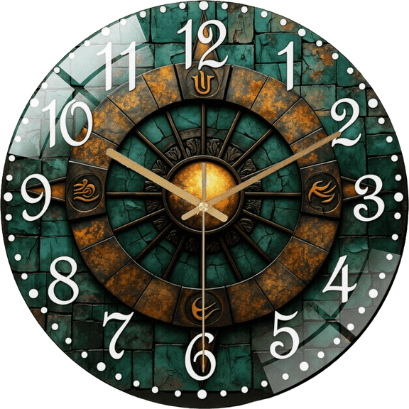 12 Inch Glass Silent Wall Clock Ancient Compass Design Quartz Analog Clock Kitchen,Home Idea Christmas Halloween- Etc(Battery Not Included), 30cm