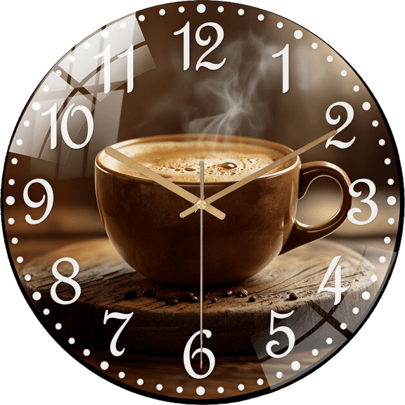 12 Inch Glass Silent Wall Clock Coffee Cup with Steam Clock Face Quartz Clocks Farmhouse,Office,Idea Christmas,Halloween,New Year Gift(Battery Not Included), 30cm
