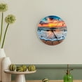thumbnail image 1 of 12-Inch Glass Wall Clock (Beach Sunset Design) – Quiet Non-Ticking, Decorative Round Clock for Living Room, Bedroom, Coastal Spaces, 1 of 8