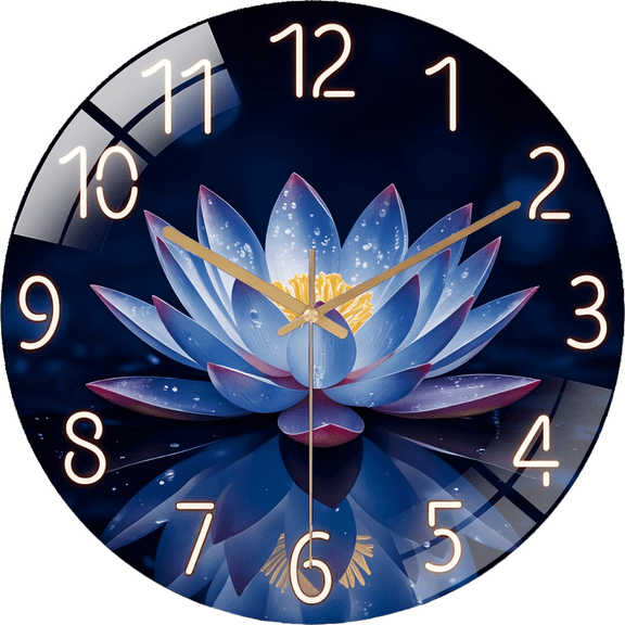 12 Inch Glass Wall Clock with Lotus Pattern, Aa Battery Powered, Suitable for Living Room, Bedroom, Study Room, (Battery Not Included), Mother's Day 30cm Style 12×12inch(30×30cm)