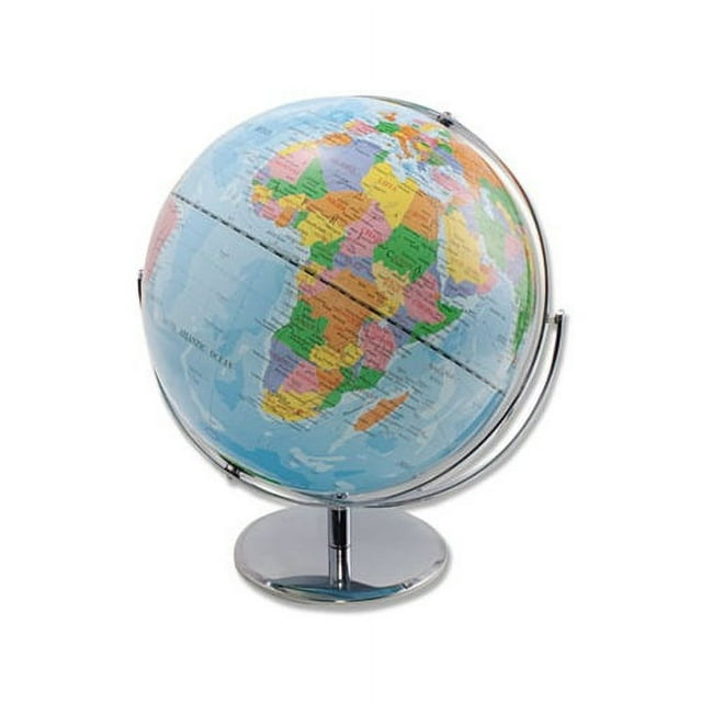 12-Inch Globe with Blue Oceans Silver-Toned Metal Desktop Base,Full-Meridian