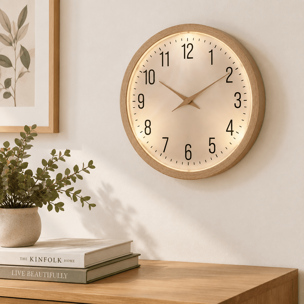 Clock Xii 12 Inch Glow In The Dark Wall Clock, Beige, Silent Quartz Movement with ...