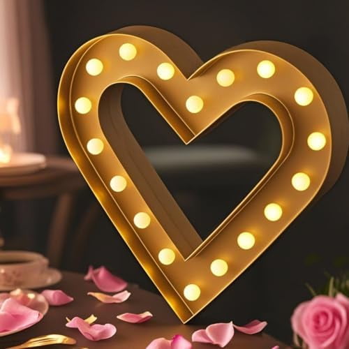 12 Inch Gold Heart Marquee Light Large - Valentine Decorations For Home and Office - Wedding Decorations Centerpieces For Table - Romantic Gifts For Her And Him - Wall Decor For Bedroom
