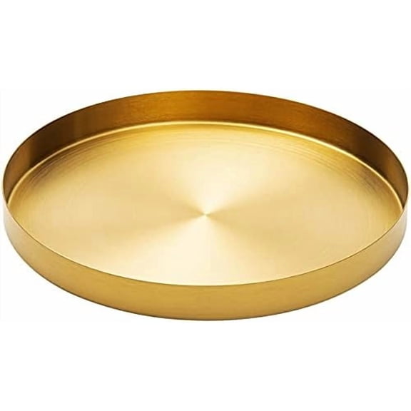 12 Inch Gold Round Metal Decorative Tray Stainless Steel Golden Serving Tray Brass Circle Table Platter Tray for Bathroom Vanity Counter Desktop Dinner Table$$Home Decor, Kitchen, & Other