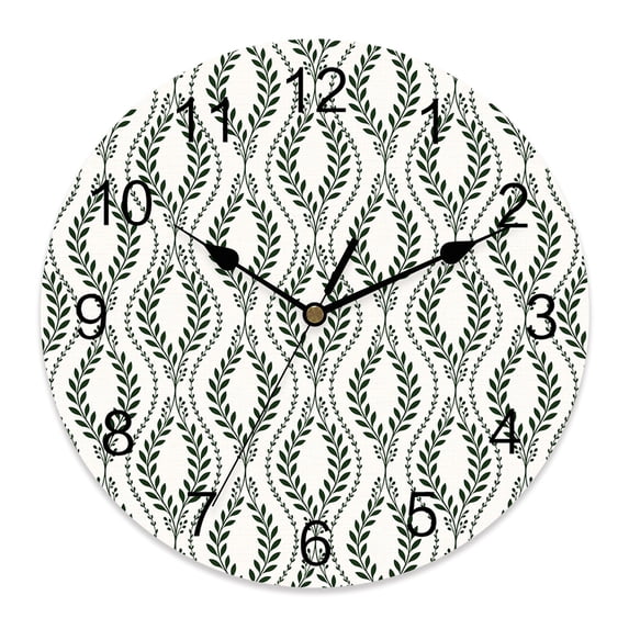 Clock Xii 12 Inch Green Leaf Wreaths Wall Clock, Minimalist Leaf Sprigs Oval ...