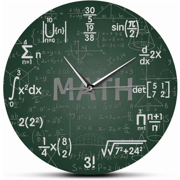12 Inch Green Math Wall Clock, Novelty Unique Maths Equation Wall Clock, Each Hour Marked by a Simple Math Equation for Classroom Office Back to School Gifts for Teacher Engineer Math Geek