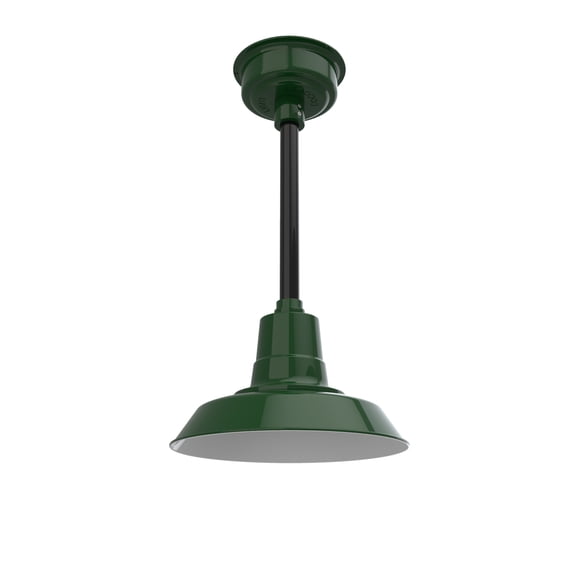 12" Inch Green Vintage Barn Light with a Black Downrod and Standard Base