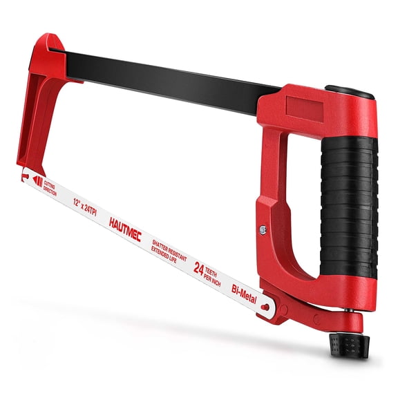 12-Inch Hacksaw, High Tension Hack Saw Frame with 24 TPI Bi-Metal HSS, Hand Saw for Cutting Metal, PVC & Wood (HT0398)