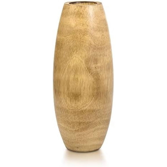 12-Inch Handcrafted Mango Wood Vase in Light Brown | Rustic Fall Flower Decor for Table or Entryway | Farmhouse Boho Accent for Dried Floral Arrangements$$Home Decor, Kitchen, & Other