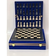 12-Inch Handcrafted Marble Chess Set with Blue Velvet Gift Box   Elegant Stone Chessboard with Full Set of Carved Chess Pieces Black and Multi-Green