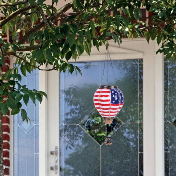 12 Inch Hanging American Flag Solar Lantern, Flame Effect Led Solar Powered Decorative Lantern, Waterproof Outdoor Ambient Lighting For Garden Camping Patio Indoor For Family And