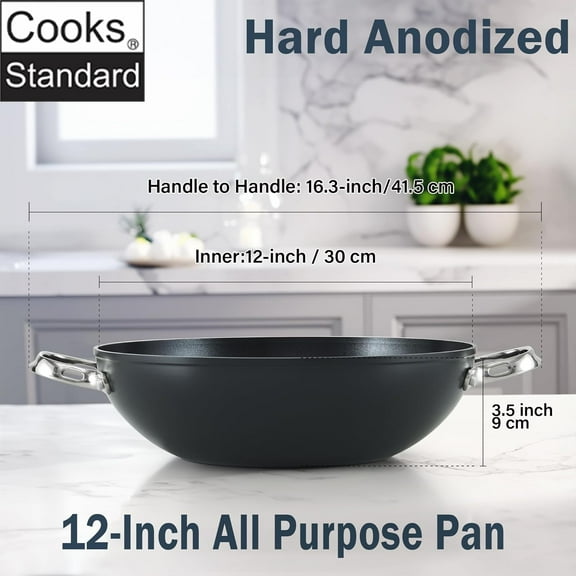 12-Inch Hard Anodized Nonstick Wok Stir Fry Pan with Glass Lid, 5-Quart All Purpose Cookware