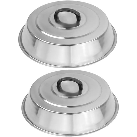 12 Inch Heavy Duty Cheese Melting Dome Wok Lids - Stainless Steel Griddle Grill Accessories - Durable Round Basting, Steaming Cover - Heat Resistant Handle for Flat Top Griddle Grill- 2 Domes