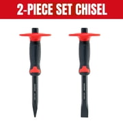 12-Inch Heavy-Duty Flat and Point Chisel 2-Piece Set with Hand Guard   Ideal for Outdoor Demolition, Masonry, Carving, and Concrete Breaking