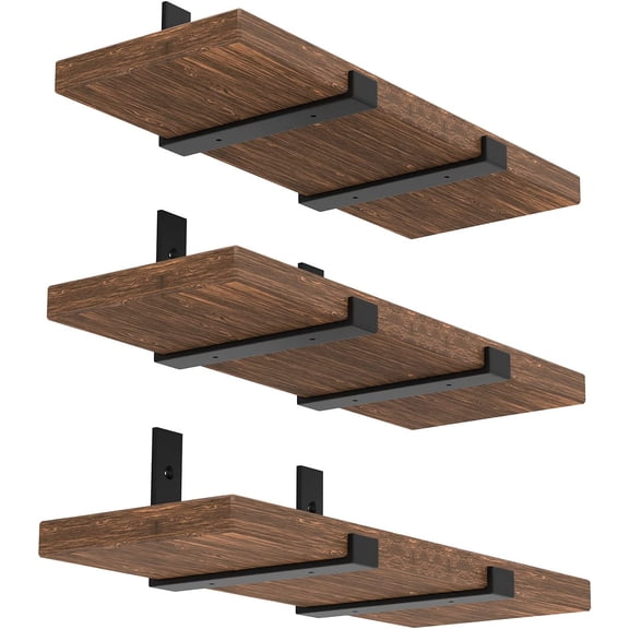 12 Inch Heavy Duty Floating Shelf Bracket, Wall Mounting Industrial Black Shelf Brackets, 1/5 Inch Thick Iron Metal Brackets for Shelves 6 Packs
