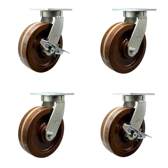 12 Inch Heavy Duty High Temp Phenolic Swivel Caster Set 2 Swivel Locks 2 Brakes
