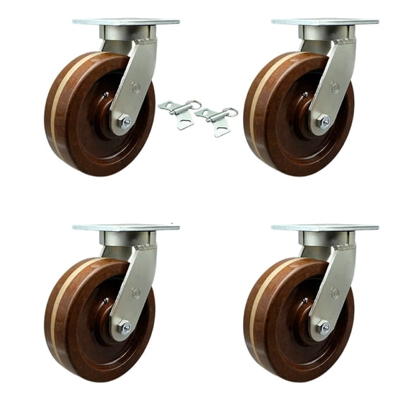 12 Inch Heavy Duty High Temp Phenolic Swivel Caster Set with 2 Swivel Locks SCC