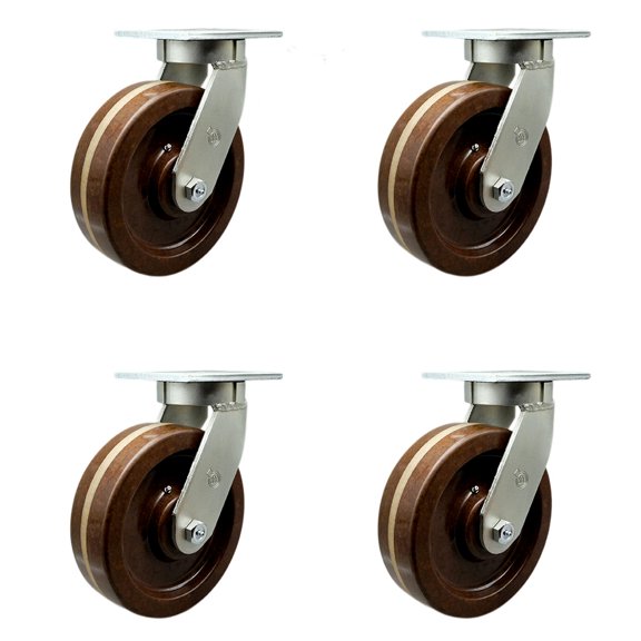 12 Inch Heavy Duty High Temp Phenolic Swivel Caster Set with Swivel Locks Set 4
