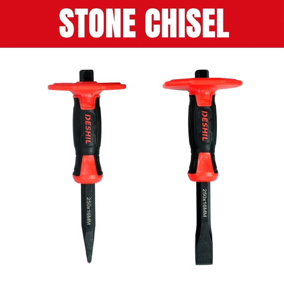 12-Inch Heavy-Duty Masonry Chisel, Flat & Pointed Forged Head with TPR Dual Material Handle for Demolition, Masonry, Carving and Concrete Breaking