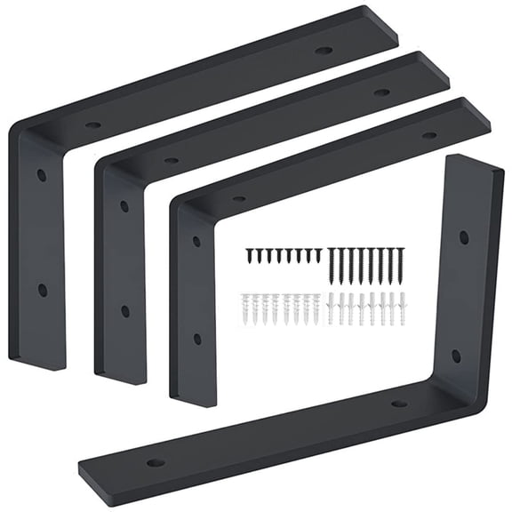 12 Inch Heavy Duty Metal L Shelf Brackets, Black 4 Pack