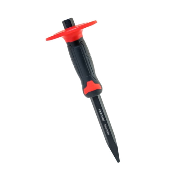 12 Inch Heavy Duty Pointed Chisel with Dual Material Hand Guard, Ideal for Demolition, Masonry, Sculpting and Concrete Breaking