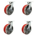thumbnail image 1 of 12 Inch Heavy Duty Red Poly on Cast Iron Caster Set with Brake and Swivel Lock, 1 of 2
