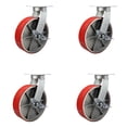 thumbnail image 1 of 12 Inch Heavy Duty Red Poly on Cast Iron Swivel Caster Set with Brakes Set 4, 1 of 2