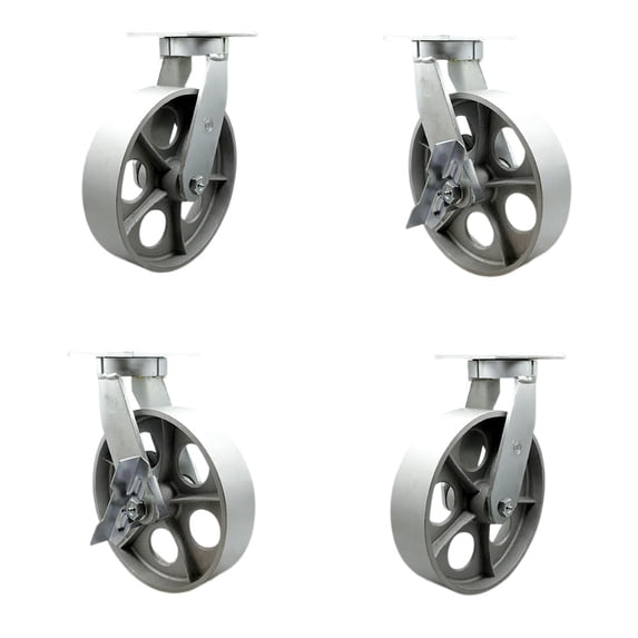 12 Inch Heavy Duty Semi Steel Cast Iron Caster Set 2 Swivel Lock 2 Brakes SCC